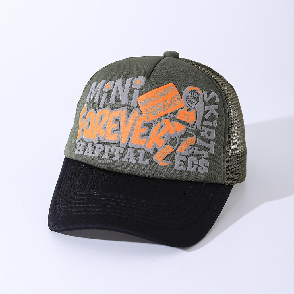 American Forever Printed Letter Baseball Cap Men'S And Women'S Sunshade Color Matching Trendy Brand Street Mesh Truck Hat