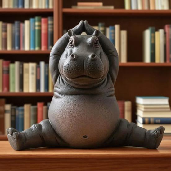 Yousheng Yoga Meister Nilpferd Figur Handgefertigt Ungeschicktes Yoga Nilpferd Ornament Zen Meditation Nilpferd Statue für Heim- Bürodeko Yoga Liebhaber Geschenk