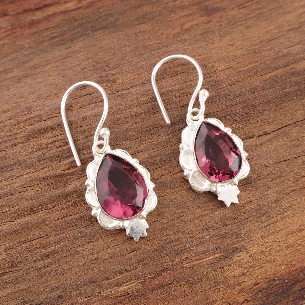 Rhodolite Gemstone Gorgeous Silver Jewelry, Handmade AAA+ Earrings, 925 Solid Sterling Silver Earrings Gift For Catholics
