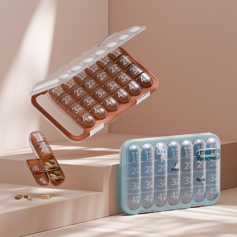 Weekly Portable Pill Organizer and Dispenser with Large-Capacity Pill Splitter
