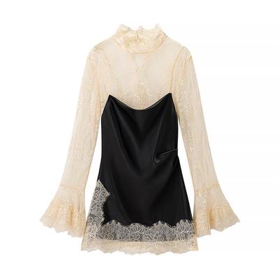 European Style Autumn 2025 Women's Lace Patchwork Long Sleeve Dress