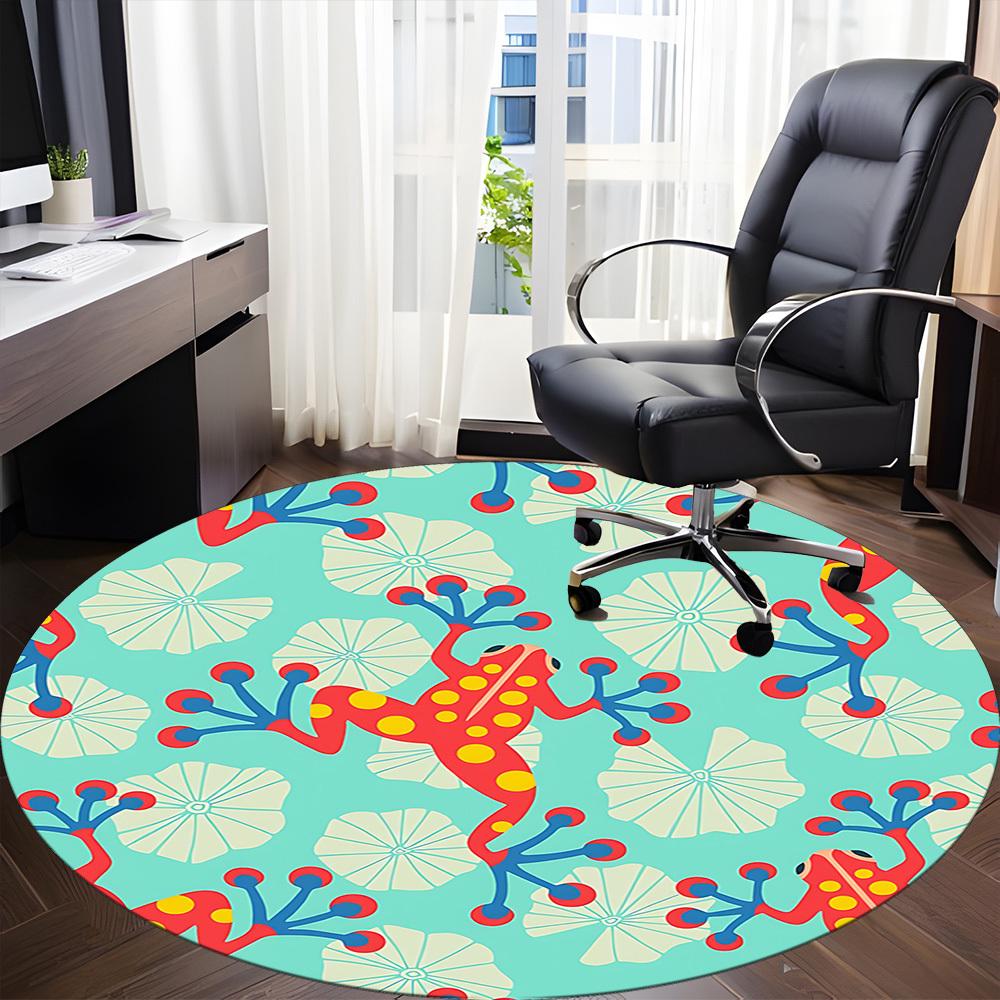 1PC Frog Floral Office Round Area Rug, Mat Suitable For Office, Under Office Chairs Bedroom Living Room Home Decor, Room Deco