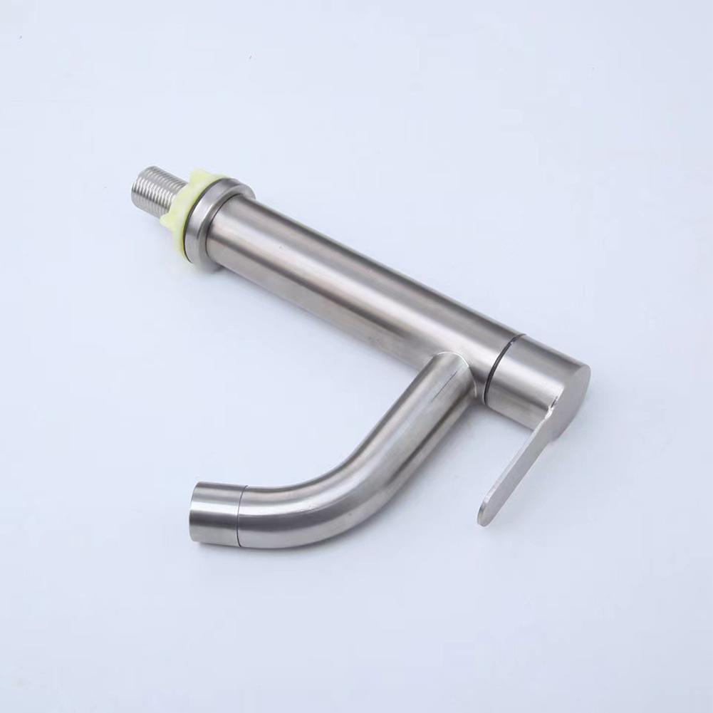 Bathroom Basin Faucet 304 Stainless Steel Single Cold Basin Faucet Deck Mount Bathroom Sink Water Taps Silvery Brushed Tap