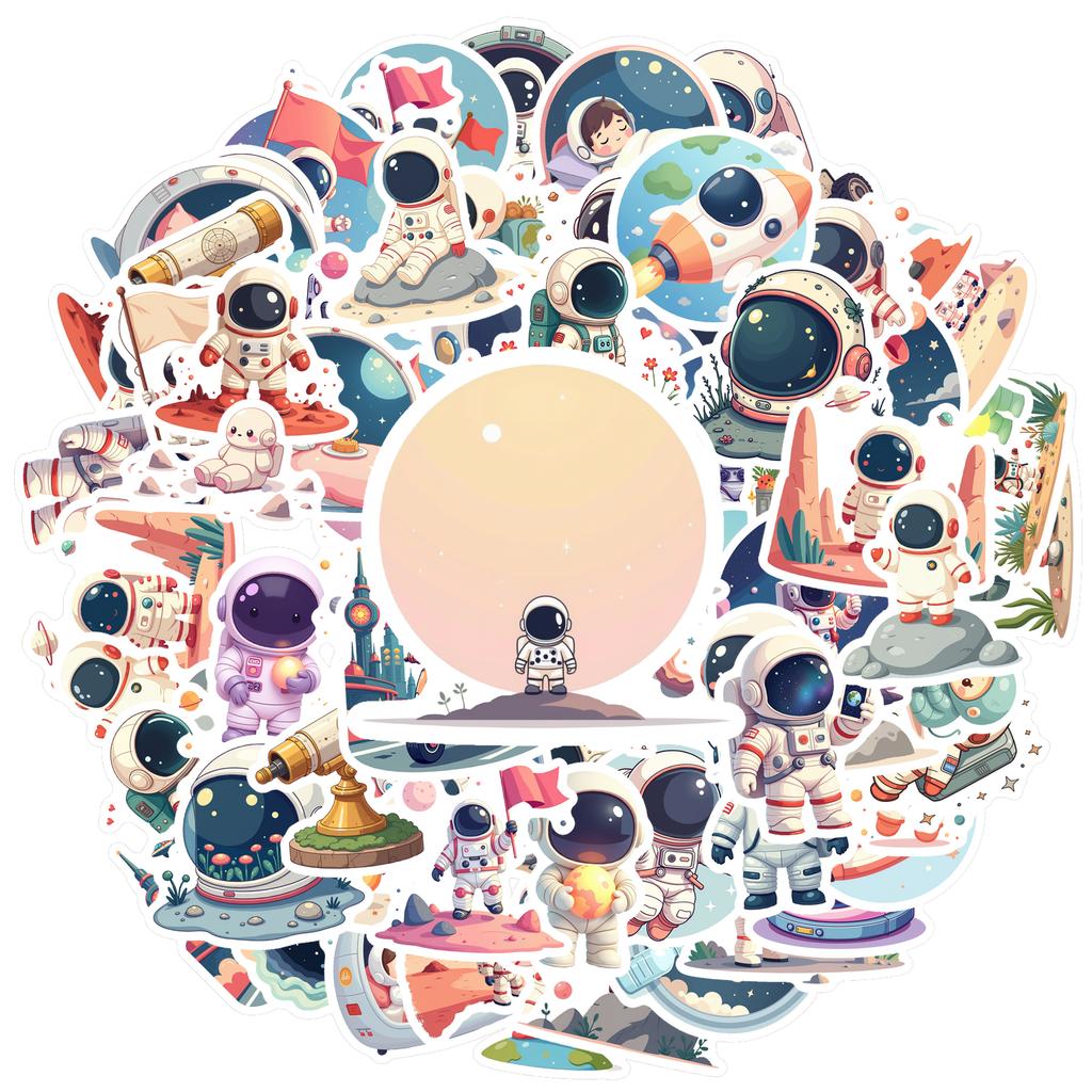 35-200 Stück Raumstation Astronauten Aufkleber Cartoon Graffiti Decals DIY Handy Laptop Notizbuch Koffer Wasserdichter Aufkleber