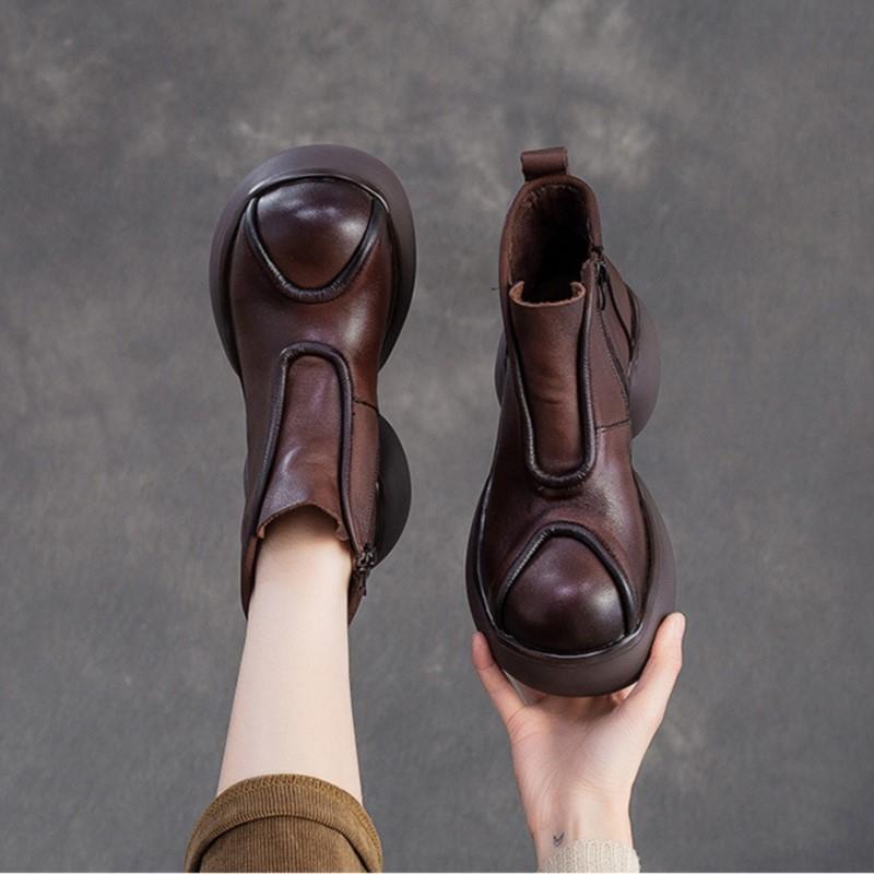 GKTINOO Women's Thick Soled Ankle Boots Genuine Leather 2025 New Winter Round Toe Handmade Retro Platform Shoes