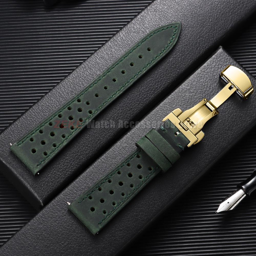 Quick Release Vintage Leather Watch Strap Stitching Cowhide Band for Omega 18/19/20/21/22/24mm Deployment Clasp Wrist Bracelet