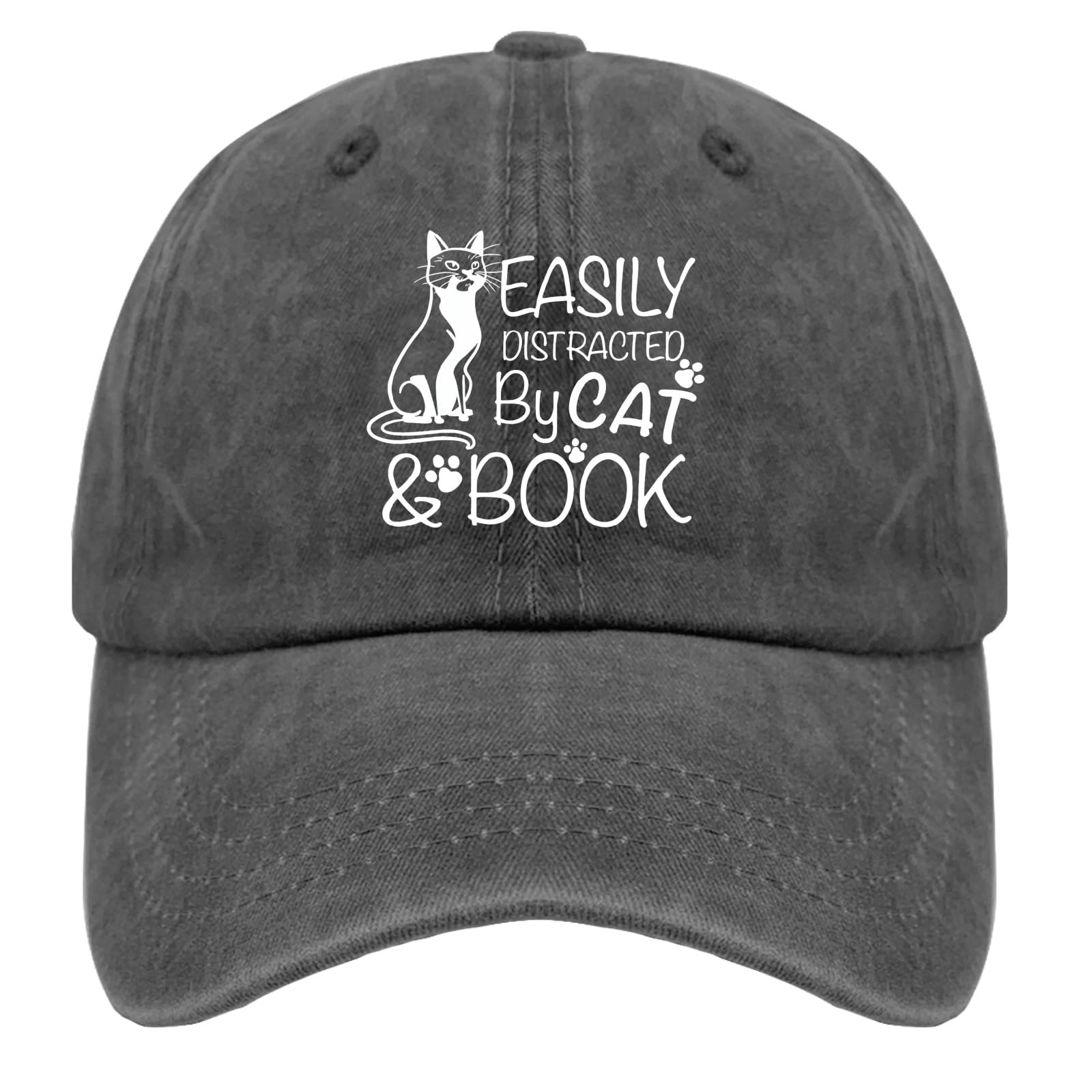 Easily Distracted by Cats and Books Cap Mountain Hat PigUnisext Black Gifts for Daughter Baseball Hat Adjustable& 8Y