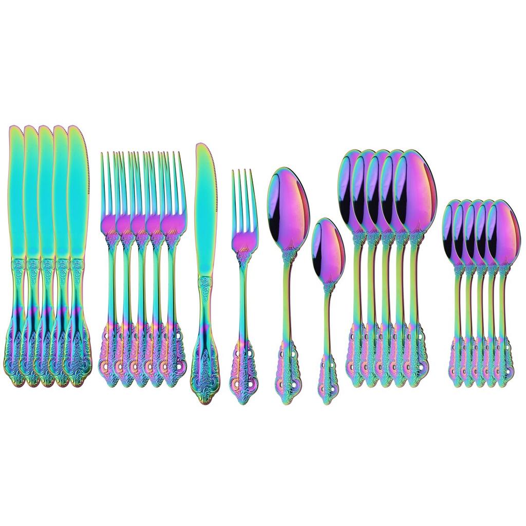 24Pcs Gold Cutlery Set 18/10 Stainless Steel Dinnerware Set Knives Fork Spoon Dinner Tableware Party Kitchen Flatware Silverware