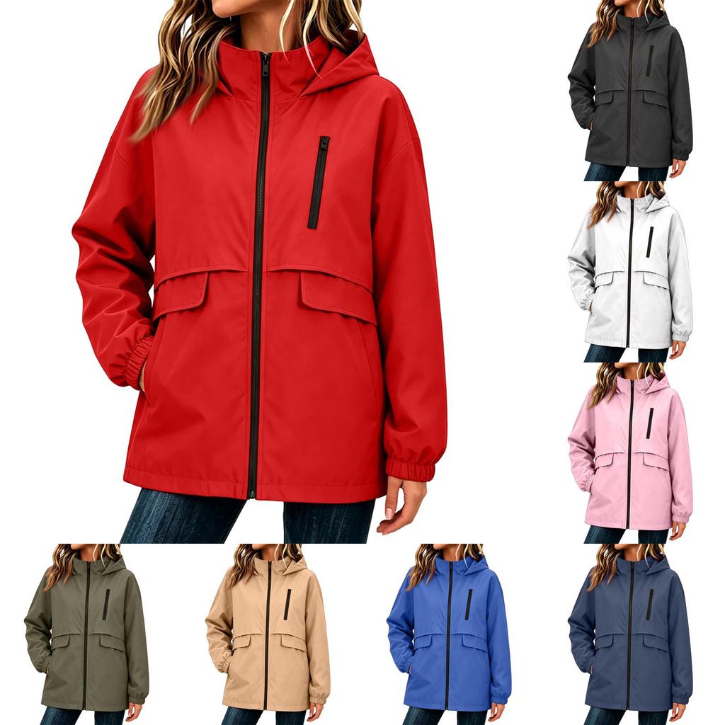 Damen Casual Farbige Kapuzen-Windbreakerjacke für Outdoor-Wanderungen und den täglichen Gebrauch