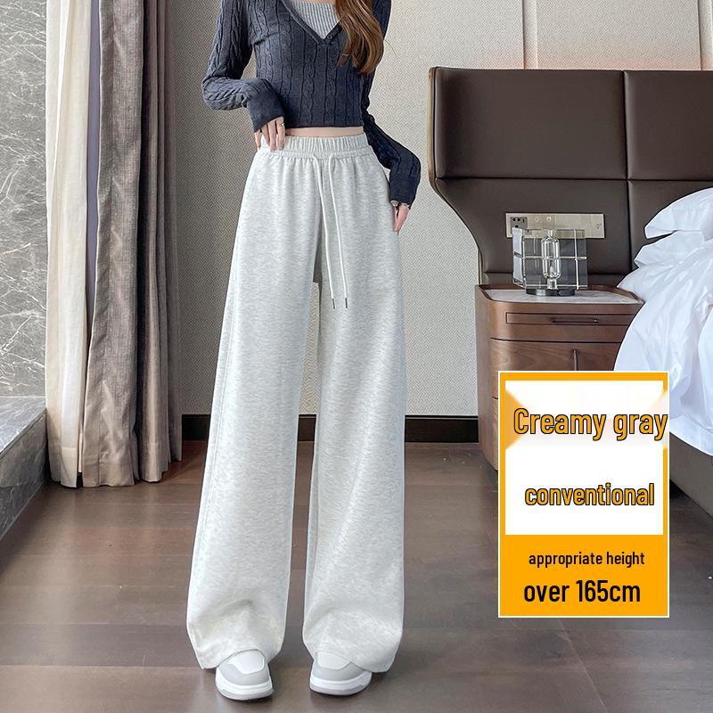 Women's Black Cotton Wide-Leg Pants - Thickened, Slimming, High-Waisted, Casual Winter Trousers with Plus Velvet. Free Shipping.