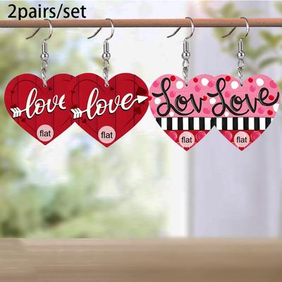 Valentine's Day LOVE Red/Pink Heart-Shaped Acrylic Earrings Romantic Fashion Earrings for Wedding Proposal Engagement Anniversary Couple Gift
