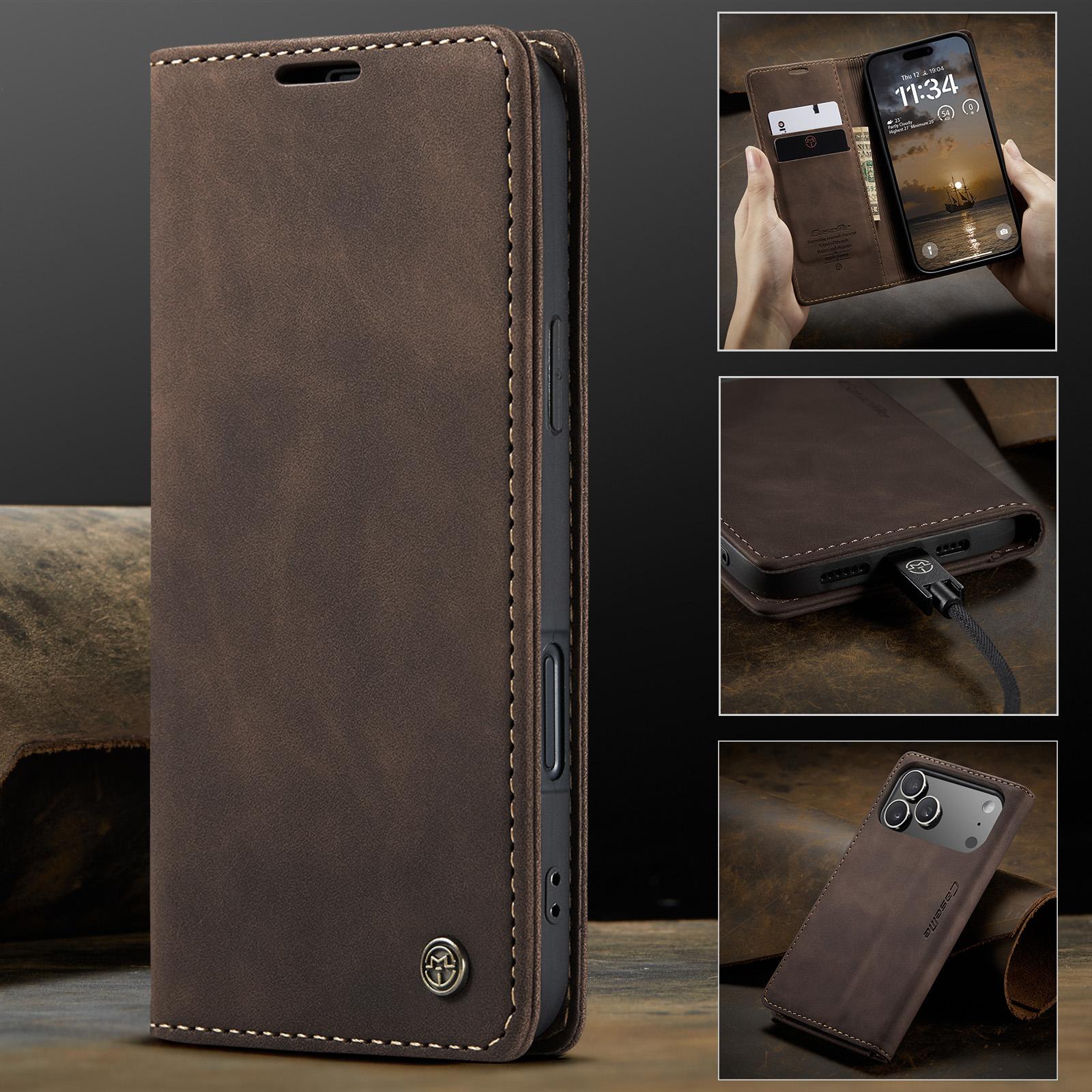 

CaseMe For iPhone 17 Air/17 Pro Max/17E Luxury Retro Magnetic Flip PU Leather Phone Case Wallet Card Holder Cover Phone Coque iPhone Air кавовий