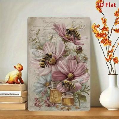 Retro Metal Tin Sign Bee Garden Wall Decor 20x30cm Vintage Iron Painting Hanging Plaque
