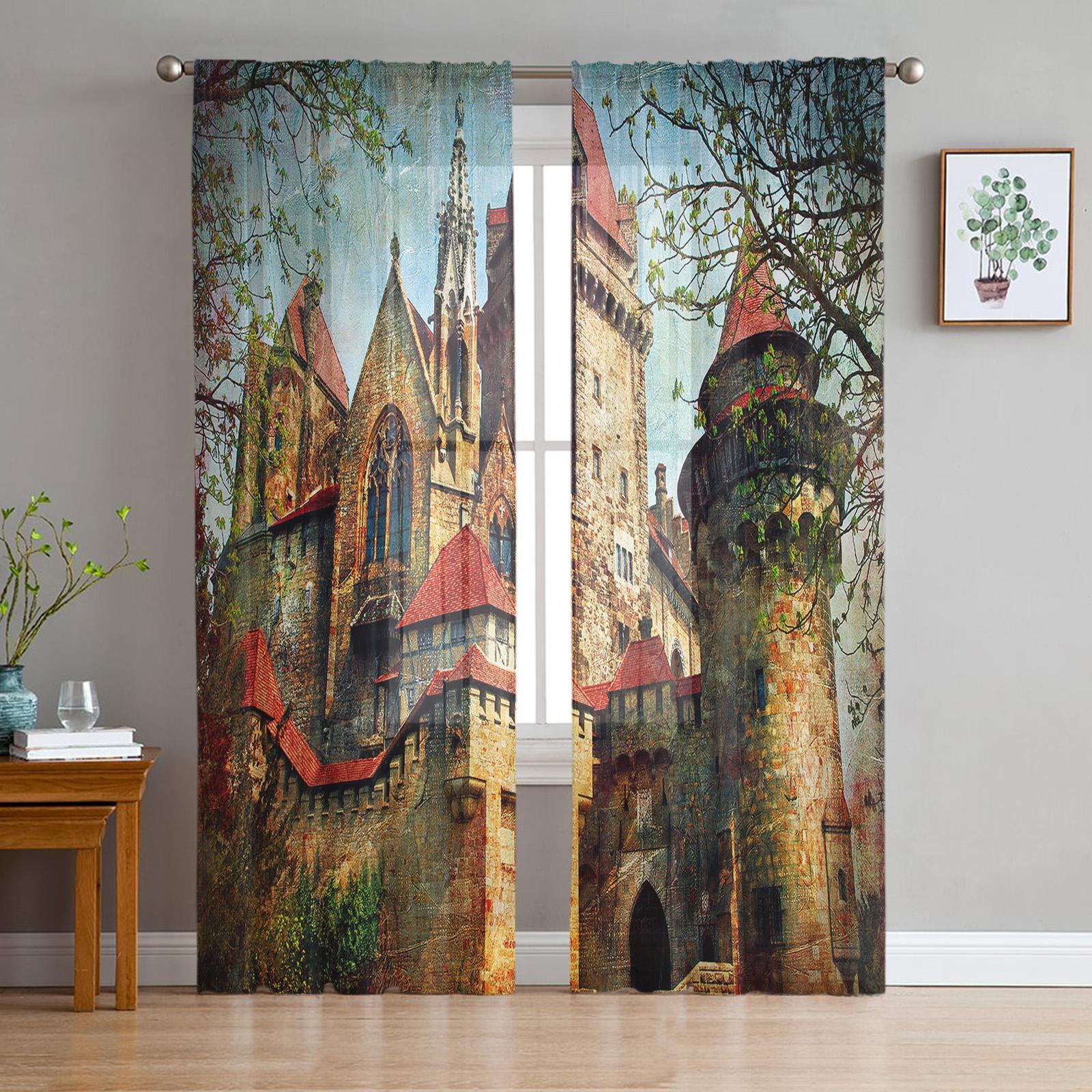 

San Pietro Basilica Rome Retro Styled Chiffon Sheer Curtains for Living Room Bedroom Window Curtain Voiles Tulle Cortinas 135W x 114H(cm)