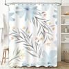 Delicate Watercolor Floral Shower Curtain Soft Blue White Decorative Bath Rug Liner Extra Long Waterproof Fabric for Bathroom