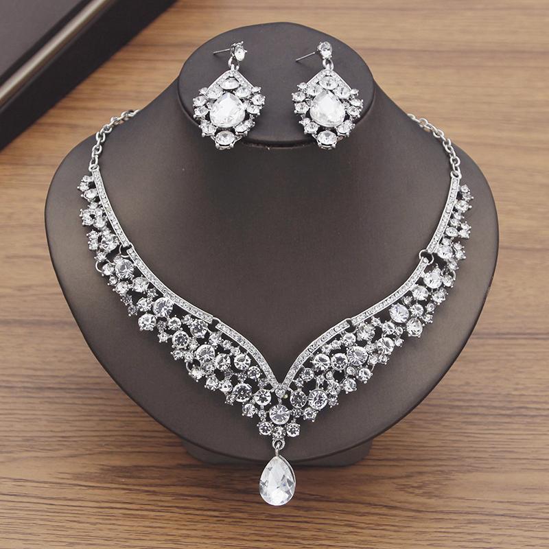 Gorgeous Purple Crystal Wedding Dress Choker Necklace Sets for Women Bridal Jewelry Sets Earrings Dubai Jewelry Sets Fashion