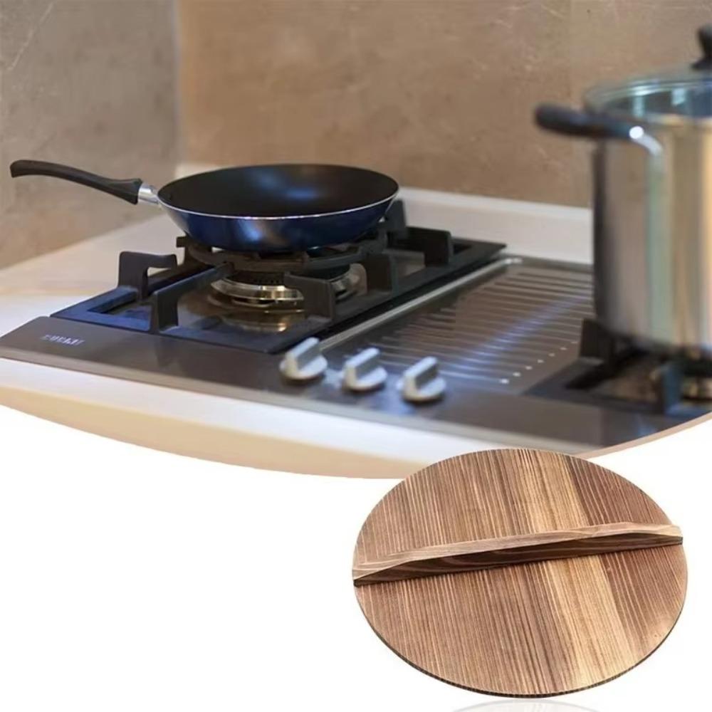 Traditional Universal Wooden Pot Cover 22-34cm Anti Scalding Fir Wood Pot Lid Round Iron Wok Pan Lid Kitchen Accessories