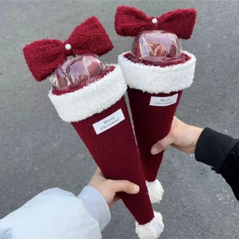 Christmas Gift Creative Christmas Eve Single Bow Peace Fruit Bouquet Handmade Diy Material Package Christmas Handmade Flowers