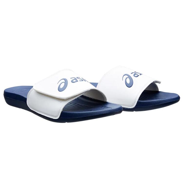 Asics Durable Lightweight Rubber Sole Slide Sandals Unisex Footwear White Blue 1173A005-100