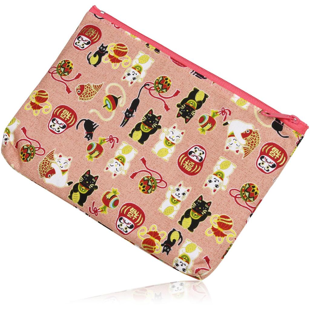 Morikuru Made in Japan Square Oblong 19 x 13 with a Shofuku Cat Cute for Small SG Wonder Zone Pink (Morikura) Pouch, cm, Print, Multi-Pouch Items,