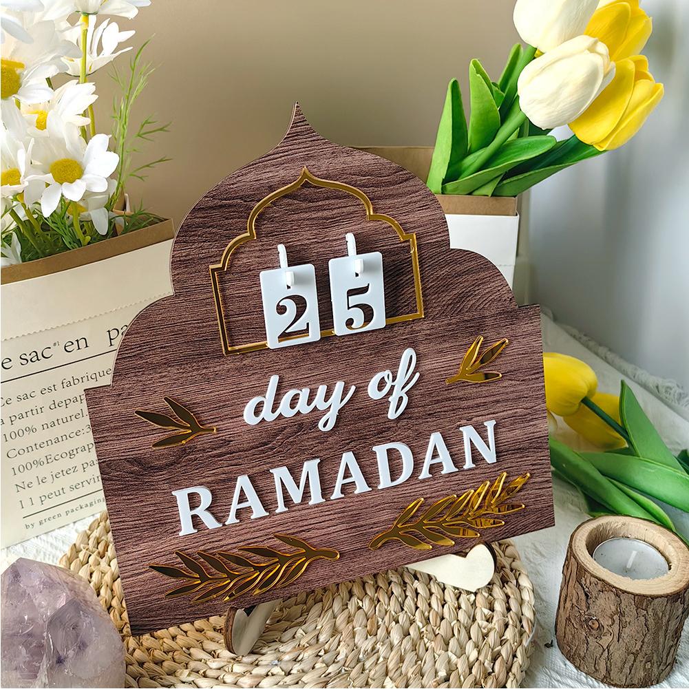 Ramadan Countdown Calendar Plaque Ornament Multifunction Table Centerpiece Exquisite Church Shaped for Islamic Holiday Party