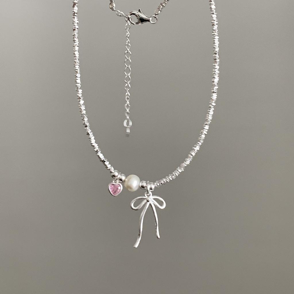 Broken Silver Bow Pearl Necklace Light Luxury Niche High-end Clavicle Chain New Neck Chain Accessories Women's Models