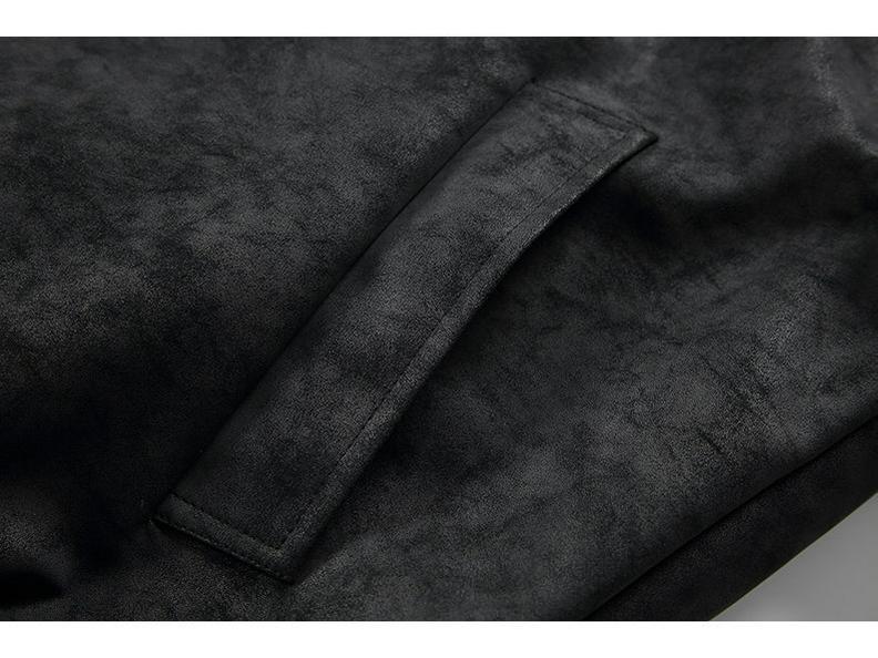 Zuo Shan Diao Winter Leather Jacket with Fur Collar - Couple Style, Plush Velvet, Thickened Cotton, Lychee Pattern