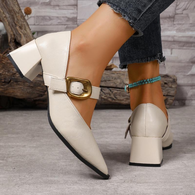 Podzimní zahraniční silný podpatek jednoslovná přezka s malými koženými botami Mary Jane dámské evropské a americké styl ostrá V ústa podpatek jednobotky