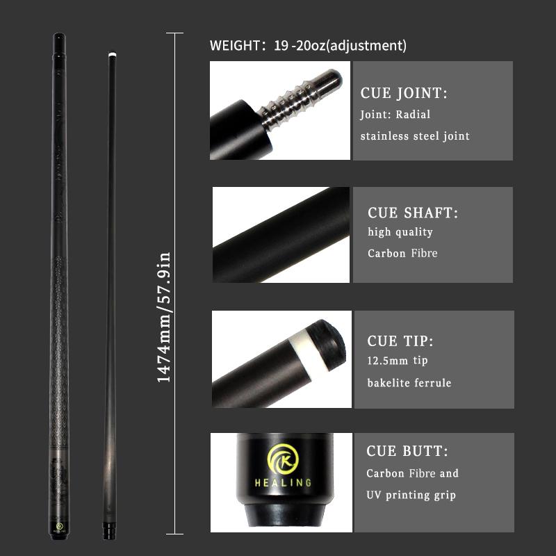 OKHEALING Carbon Fiber Pool Cue Black Technology Billiard Cue Sticks 12.5mm Tip Radial Pin Joint 147cm/58inch Length 19oz Weight, Dragon