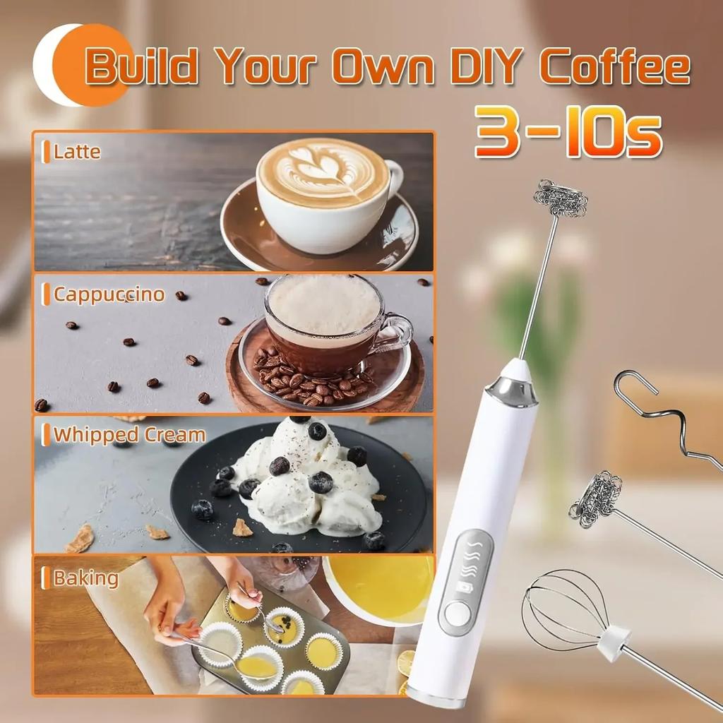 Wiederaufladbarer Milchaufschäumer - 3-stufiger elektrischer Hand-Kaffeemixer Eierschläger Schneebesen Schäumendes Rühren für Latte, Cappuccino, Sahne