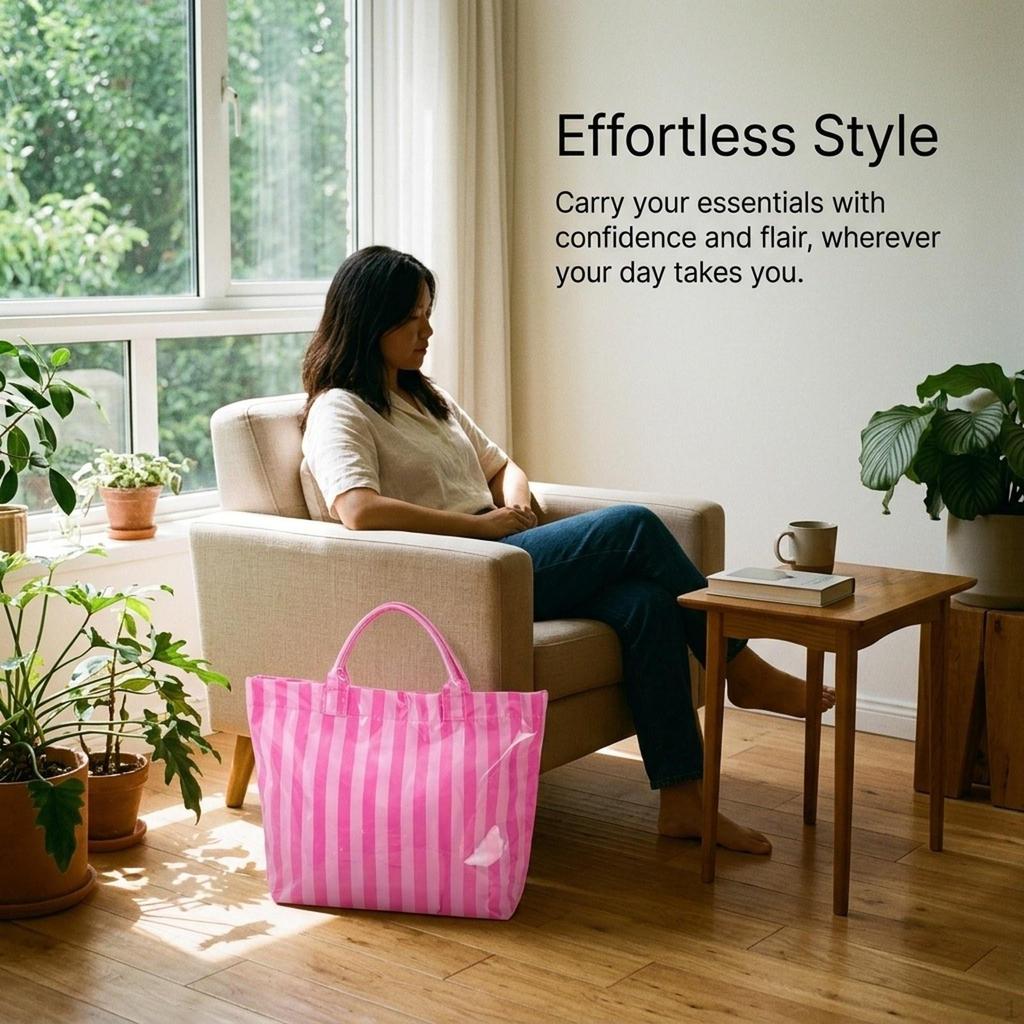 Beach Case PVC Stripe Work Tote for Vacation Errands Gym Traveling