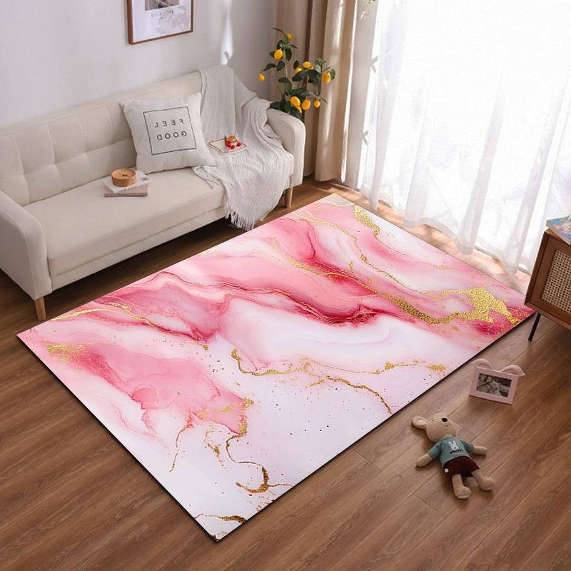 Pink and Gold Marble Texture Design Rug. Non-slip rug suitable for living room and bedroom sofas.