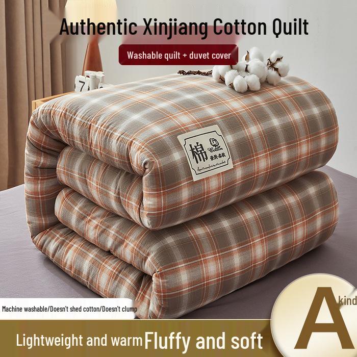 Washable Xinjiang Cotton Plaid Quilt for Students - Removable Cover & Pad