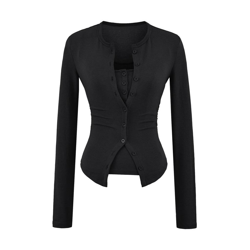 Women's Slim Fit Knit Cardigan & Camisole Set: Round Neck, Long Sleeve, Autumn Layering