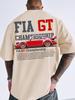 Klassisches Auto-Printmuster T-Shirt Herren Locker und Bequem Reine Baumwolle Rundhals Kurzarm Mode Herrenbekleidung