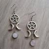 New Pentagram Triple Moon Purple Stone Earrings Natural Stone Earrings