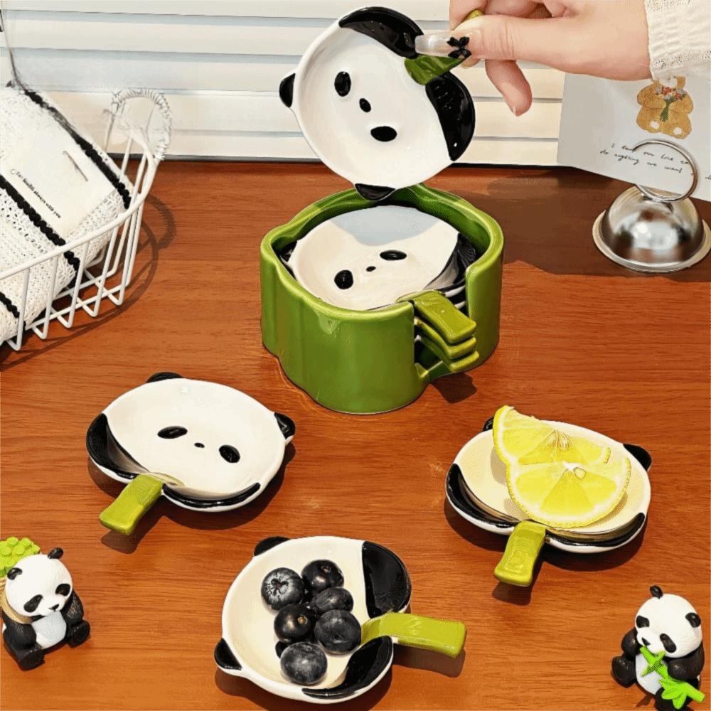 4/6Pcs Stackable Cartoon Panda Snack Dish Creative Mini Sauce Bowl Set  Table Decoration