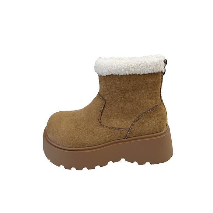 

Увеличивающие рост толстоподошвенные пушистые сноубутсы для новых зимних моделей для женщин, с напуском и утолщенные теплые маффины с большой головой 40 верблюд