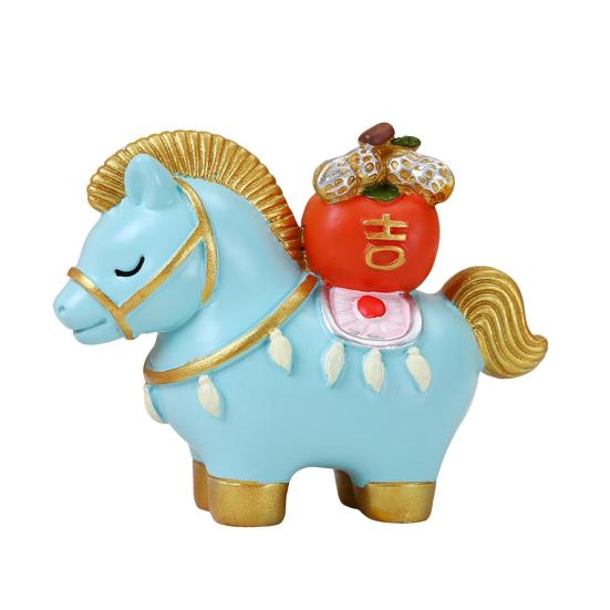 Yousheng Chinese Style Horse Statue Golden Ingot Lucky Bag Persimmon Copper Coin Cartoon Pony Figurine Desktop Feng Shui Decoration Ornament