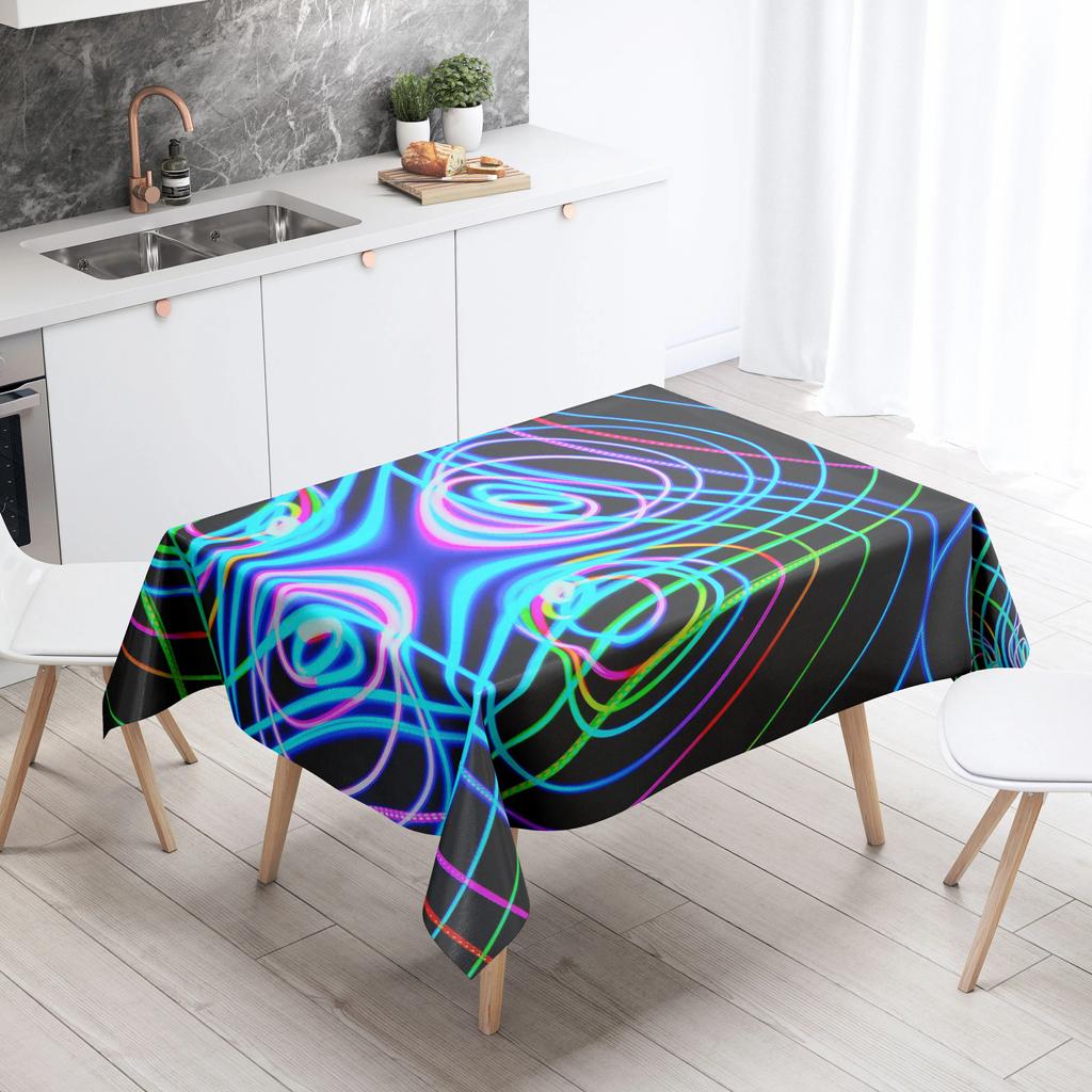 Geometric Line Tablecloth Home Decor Stain Resistant Waterproof Table Decoration Rectangular Kitchen Fireplace Countertop