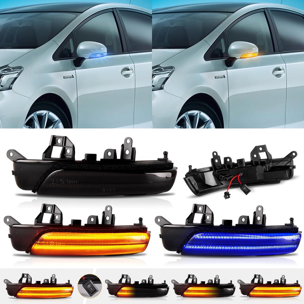 POPMOTORZ Door Mirror Turn Signals for Prius Prius Alpha Camry Mark X Mark X Geo and 10 Series Flowing Position Indicators with Daytime Running Lights