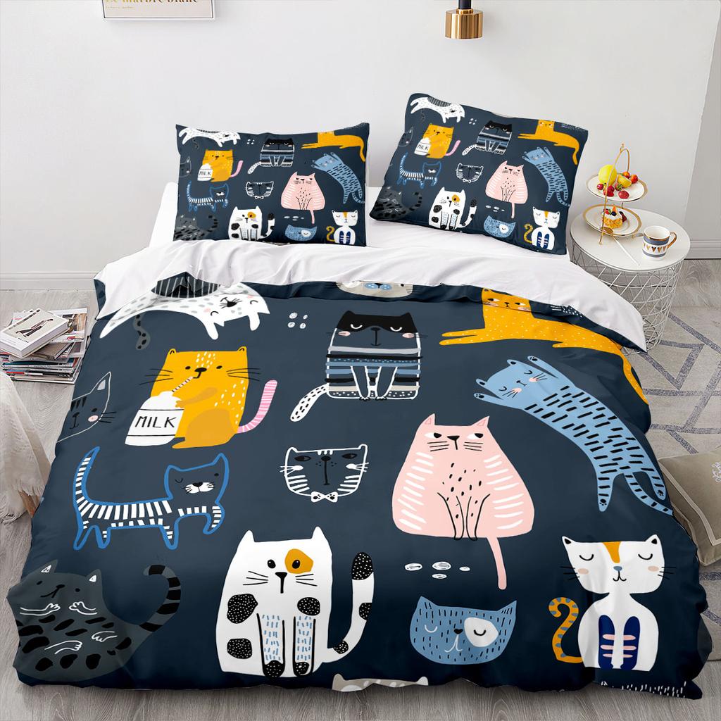 Cartoon Animal Cat Duvet Cover 3D Large Print Double Size Quilt Cover Bedding Set Single Set