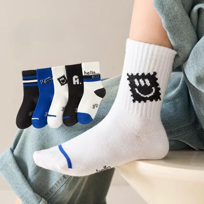 5 Paia Calzini di Cotone di Alta Qualità a Metà Polpaccio da Ragazzo Traspiranti Versatili Abbigliamento Autunnale Cartone Animato Moda Bambino Calzini Caldi 1-16 Anni