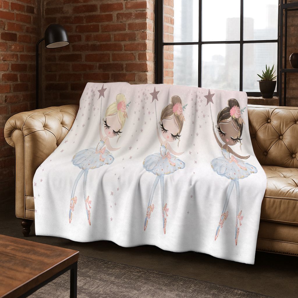 Elegant Ballet Dacing Girl Ballerina Cartoon Flannel Blanket,Cozy Soft Throw Blanket for Home Bedroom Bed Sofa Cover Gift Kids