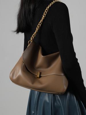 Dames 2025 Koeienhuid Grote Crossbody Kettingtas - High-End Stijl, Ruime Capaciteit, Enkele Schoudertas voor Dagelijks Gebruik.