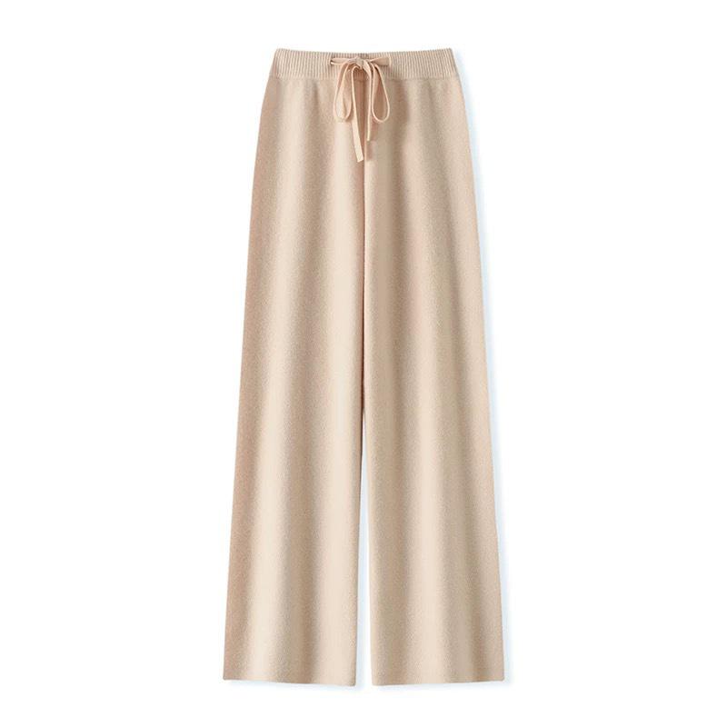 Women s Floor-Length High-Waisted Gray Australian Merino Wool Cashmere Wide-Leg Pants Large
