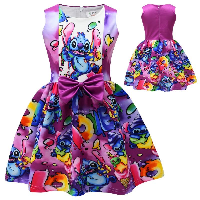 Disney Stitch Cosplay Animation Sleeveless Vest Dress Children's Bow Party Dress Skirt