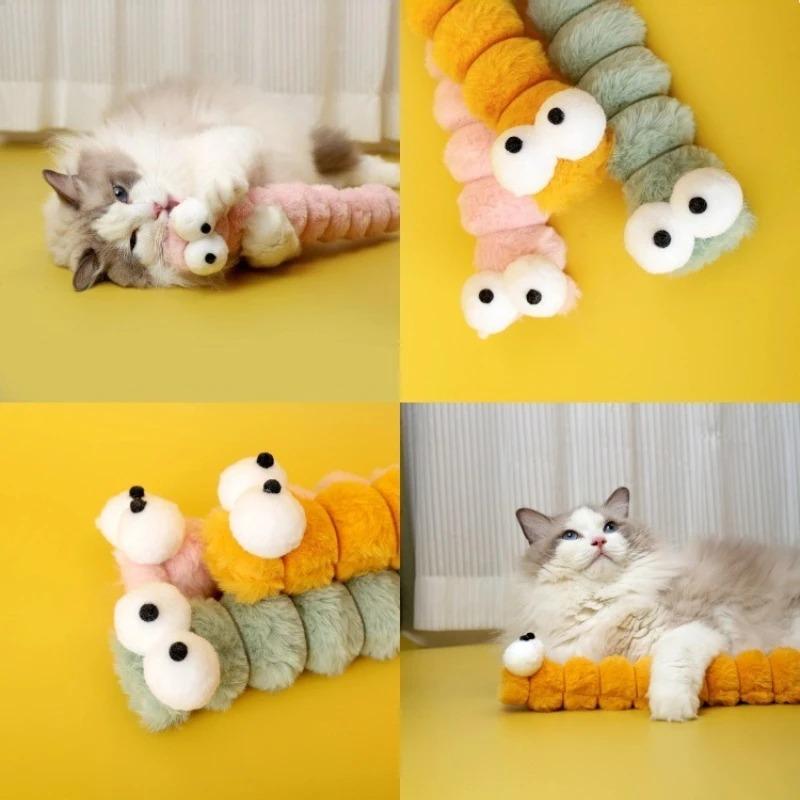Cat Plush Chew Toy Plush Cushion Caterpillar Catnip Companionship Kitten Toy Cat Teaser Stick Interactive Cat Toy Supplies