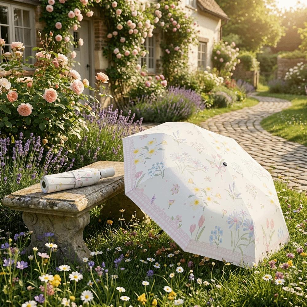 UPF UV Protection Automatic Flower Printing Umbrella Folding Portable Foldable Umbrella  Travel