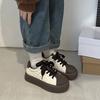 Platform Vulcanized Shoes for Women Lace-up Sneakers for Women Low-top PU Women Jogging Shoes Waterproof Casual Walking Shoes
